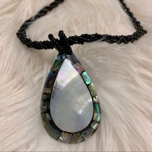 Abalone Shell Iridescent Black Seed Bead Necklace